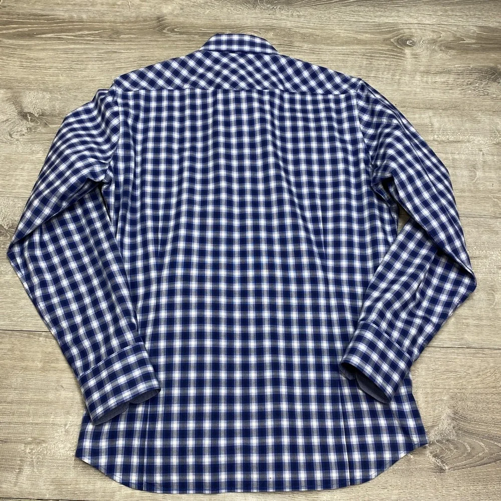 Banana Republic Shirt‎ Mens M Blue Plaid Long Sleeve Pearl Snap Slim Fit Western